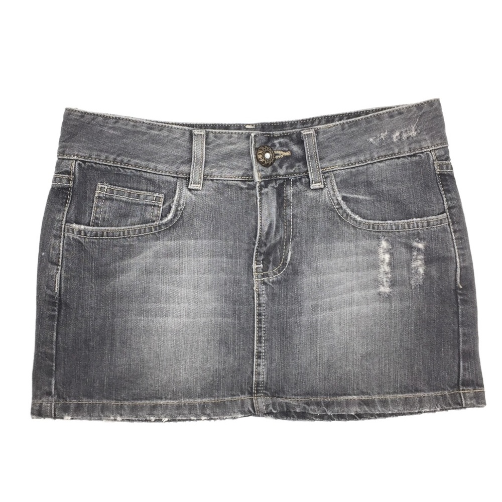 Zara Embroidered Back Pocket Grey Denim Mini Skirt